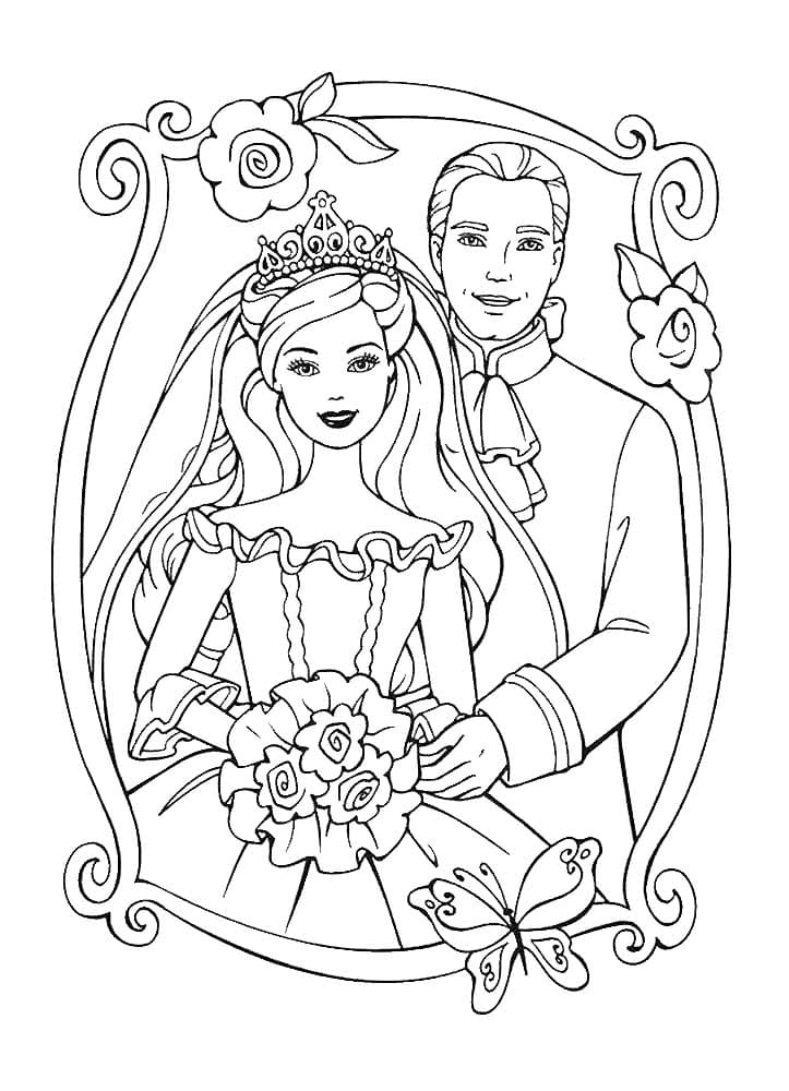 Раскраска жених и невеста. Раскраска 14