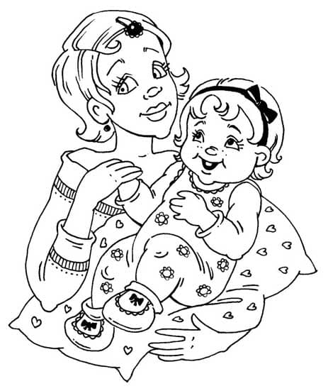 Раскраски Мама и дочка. Раскраска 10