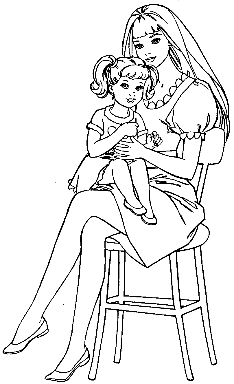 Раскраски Мама и дочка. Раскраска 11