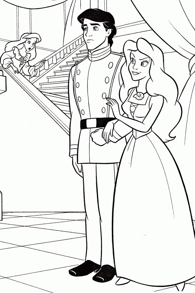 Раскраски Ариэль и принц Эрик. Раскраска 13
