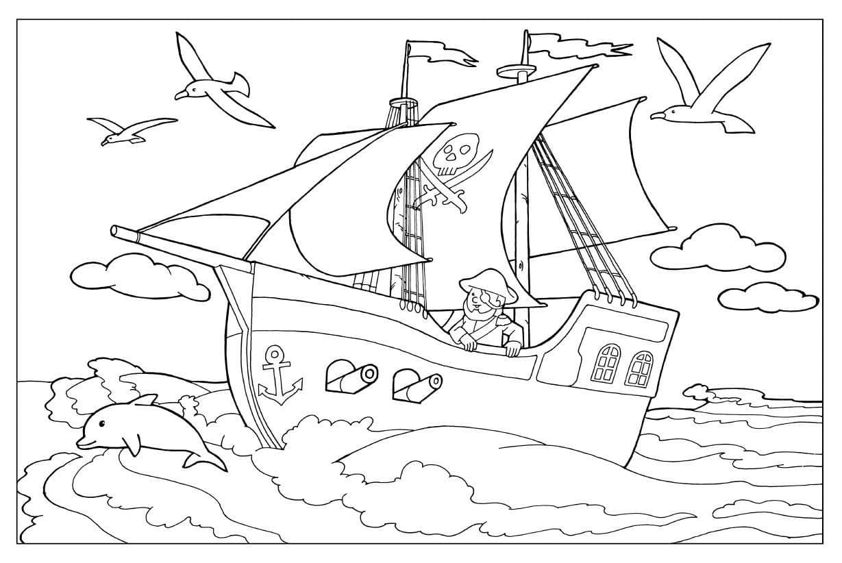 Раскраска Пиратский корабль. Раскраска 1