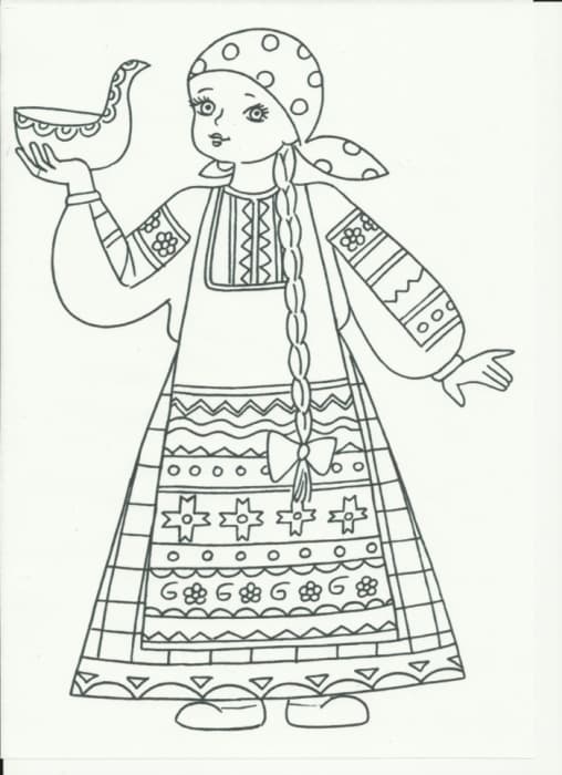 Раскраска Русский народный костюм. Раскраска 27