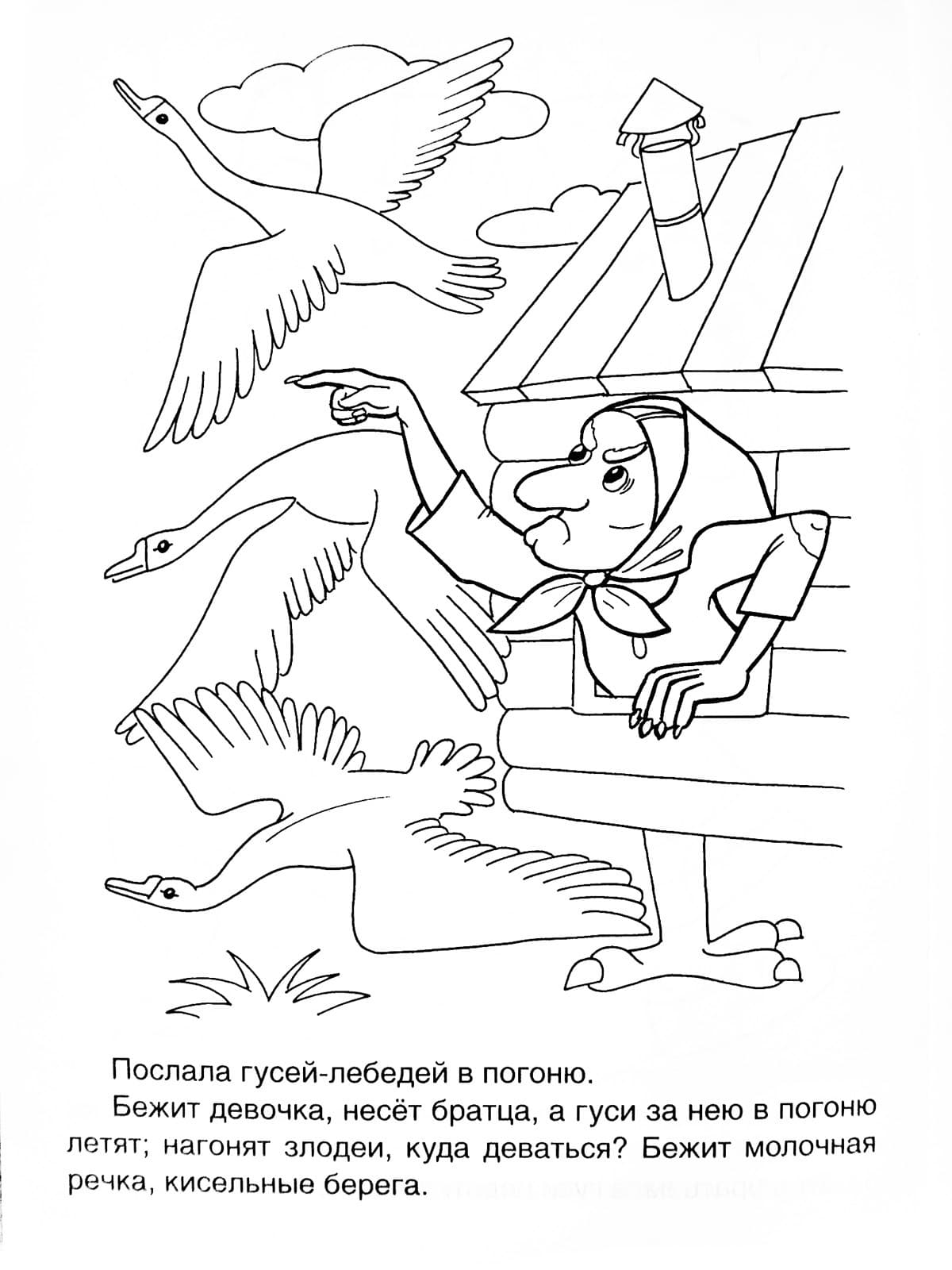 Раскраска Гуси-лебеди. Раскраска 18