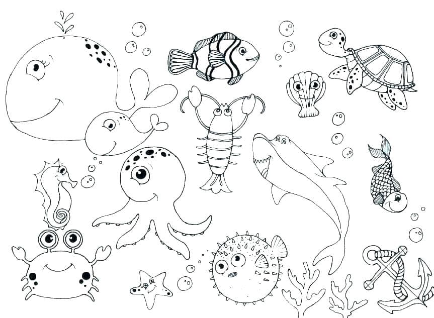 Морские животные. Раскраска с наклейками