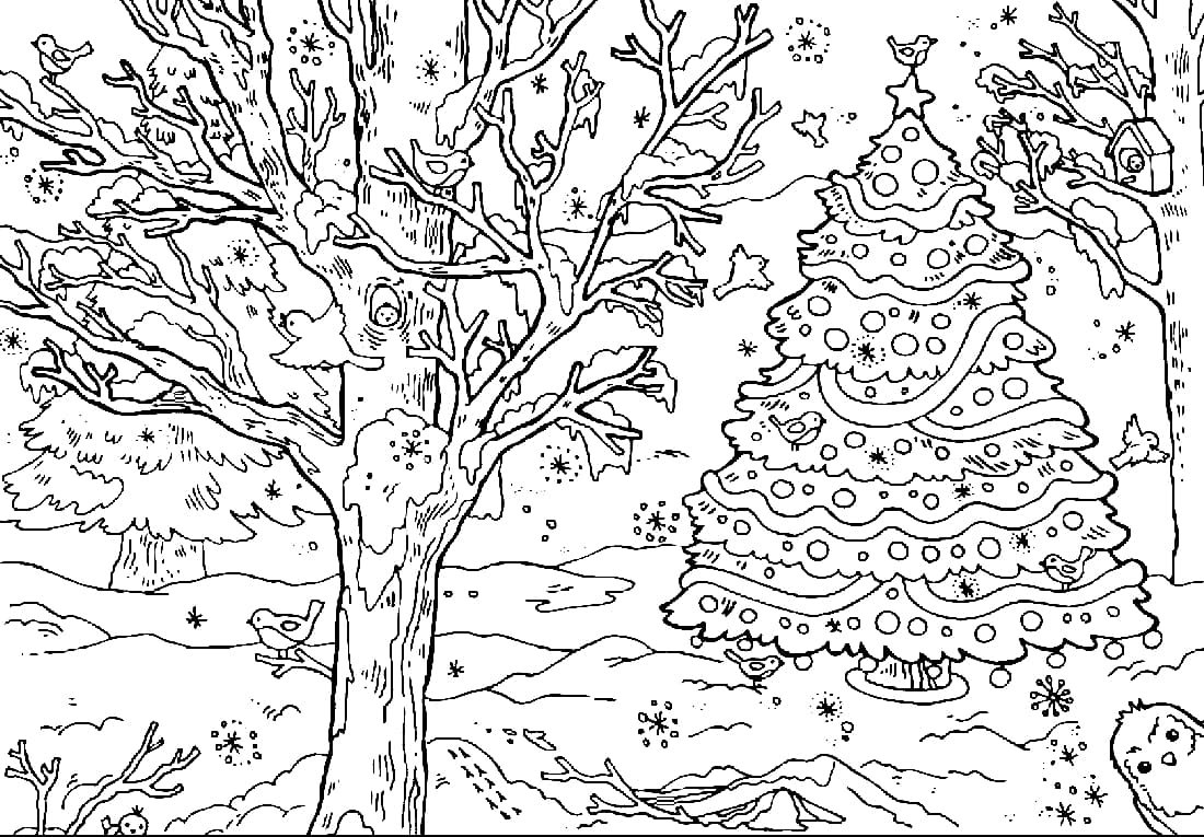 Раскраска Зимний лес. Раскраска 8